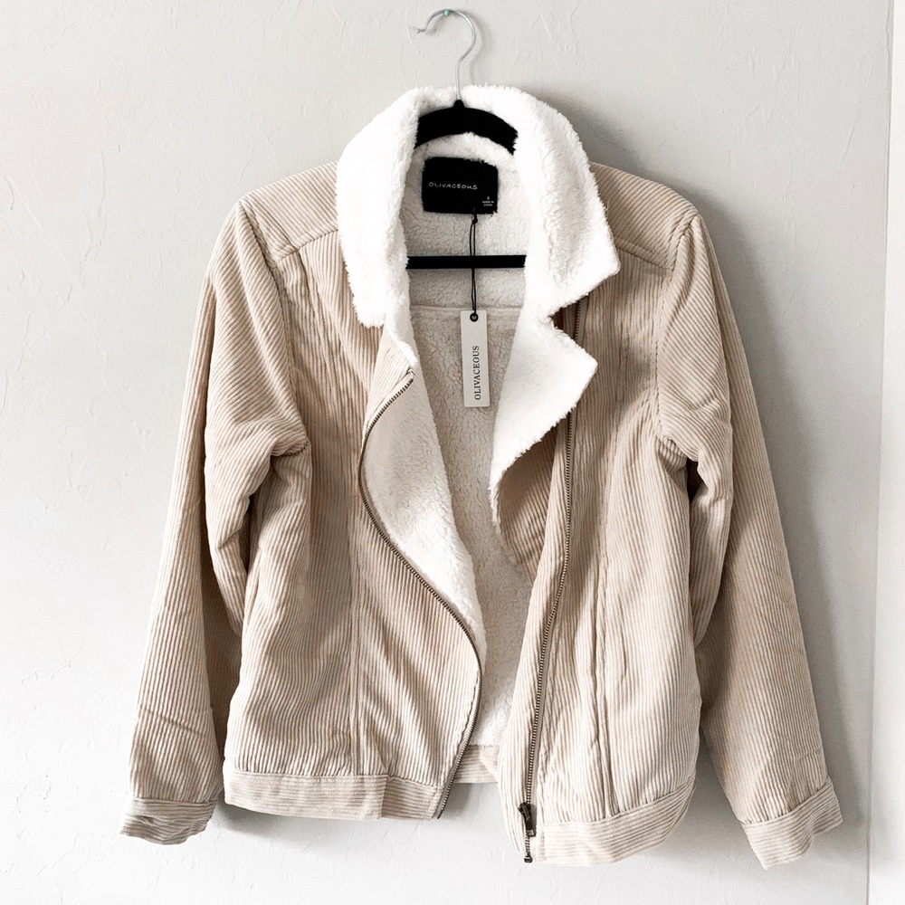 NWT Sherpa Lined Corduroy Moto Jacket